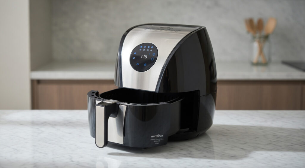 air fryer britania aberta na cozinha