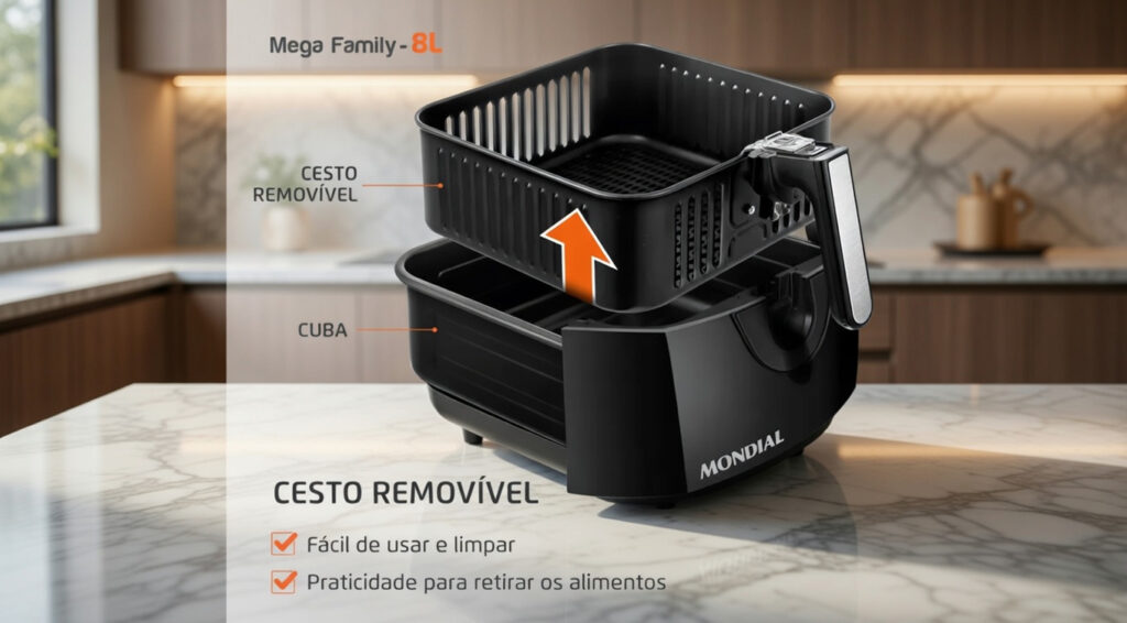 cesto removível air fryer mondial 8 litros