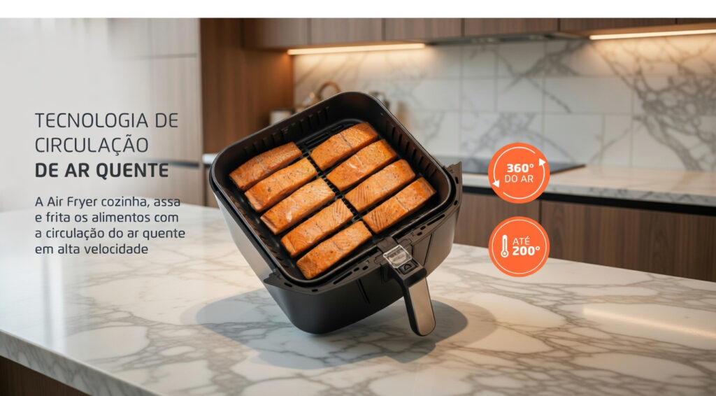 tecnologia ar quente air fryer mondial 8 litros