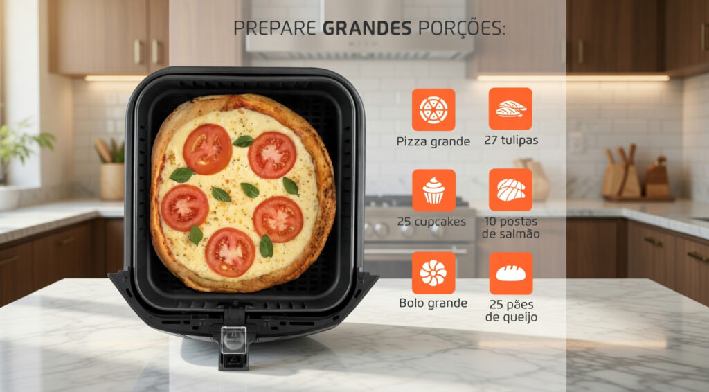 capacidade air fryer mondial 8 litros alimentos